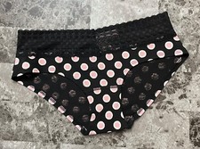NWT VICTORIA'S SECRET S BLACK PINK POLKA DOT LACE VINTAGE RARE HIPHUGGER PANTIES