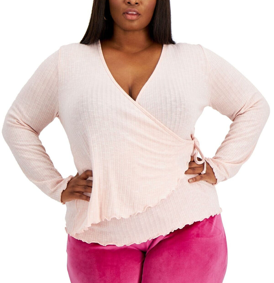 Rebellious One Ladies Plus Size Hacci Wrap Sweater Blush Pink Plus