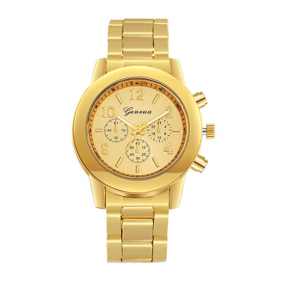 Luxury Men's Watch Gold Tone Stainless Steel Band Quartz Analog