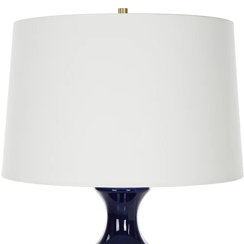 Modern Ridged Cobalt Blue Ceramic Table Lamp 29 in Fluted Chinoiserie Style - Picture 6 of 9