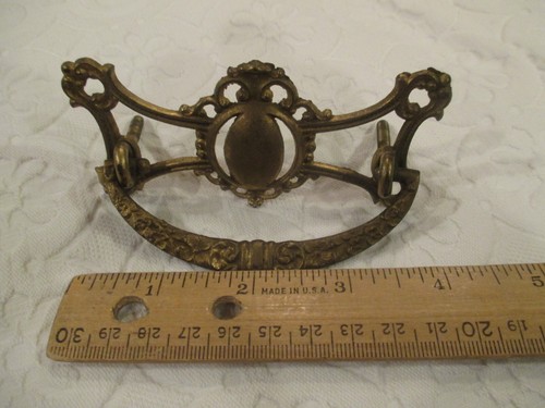 Vintage Lot Of 5 Ornate Brass Drop Bail Drawer Pulls 3" centers - Picture 3 of 12