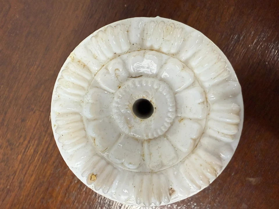 6 antique pressed glass sandwich 1840s dresser knobs split petal milk glass - Image 4 of 4