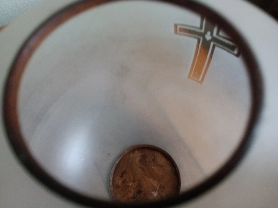 Globe Verre Givré - Croix Sacré Cœur - Lampe Pétrole - cerclage métal - Photo 3/4