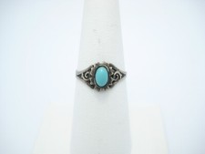 Sterling Silver Oval Blue Turquoise Scroll Design Ring Size 7.5