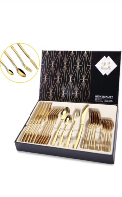 Schwarzes Besteck-Set, 24-teiliges Besteck-Set Edelstahl Silberbesteck Set 6 Personen
