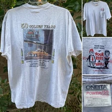 Vintage Poor Reds Barbq 50 Golden Years Golden Cadillac T Shirt Pocket Tee XL