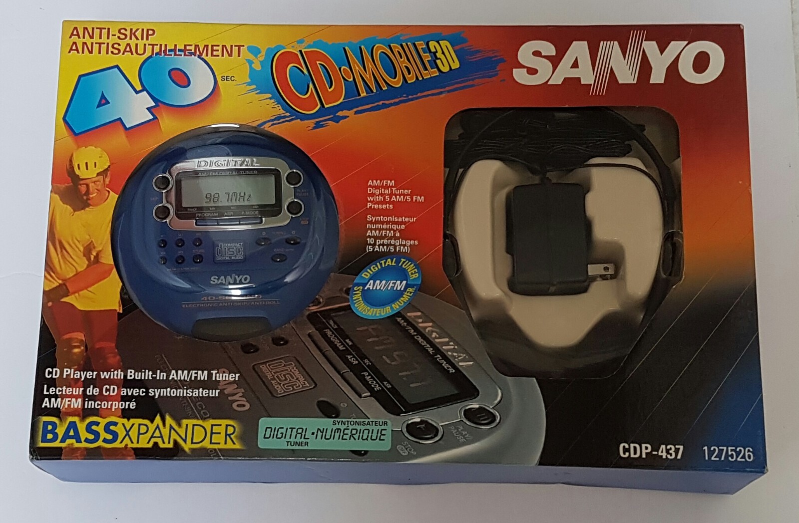 New Sanyo CDP-437 Mobile 3D Anti Skip CD Player with Headphones