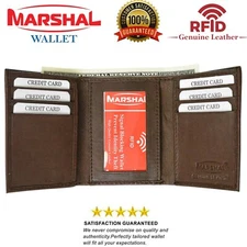 Mens Trifold Genuine Leather RFID Blocking Wallet Brown New with BOX