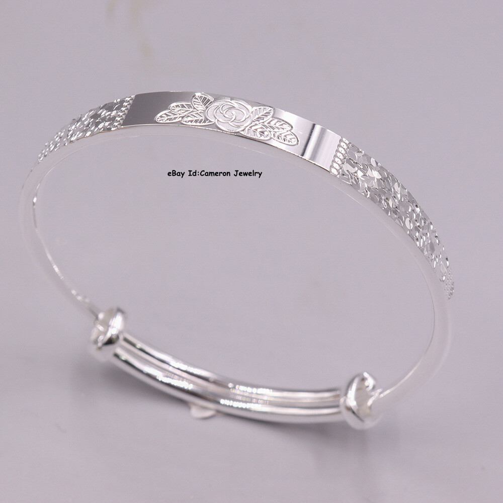 Solid S999 Fine Silver 999 Bracelet Flower Laser Bangle 24