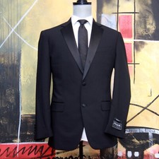 Jos A Bank Mens Dinner Tuxedo Jacket Black Tailored Fit Satin Lapel 44R Wool