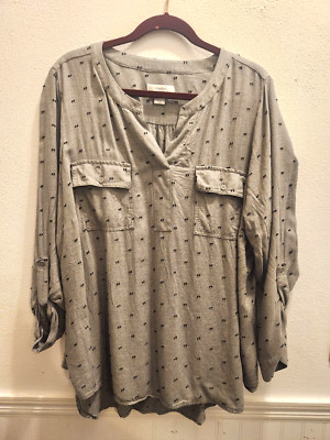 CJ Banks Womens 2X Gray Tab Sleeve Pullover Tunic Top  27-11