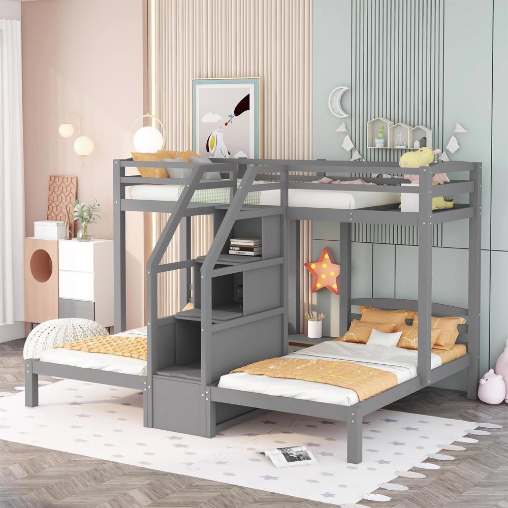 Twin over Twin Twin in Bunk Bed with Built-in Staircase and