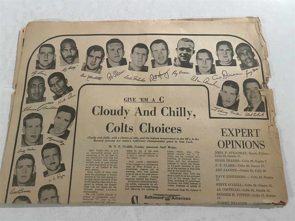 1958 Baltimore American BALTIMORE COLTS Giants JOHNNY UNITAS World Championship - Image 4 of 4