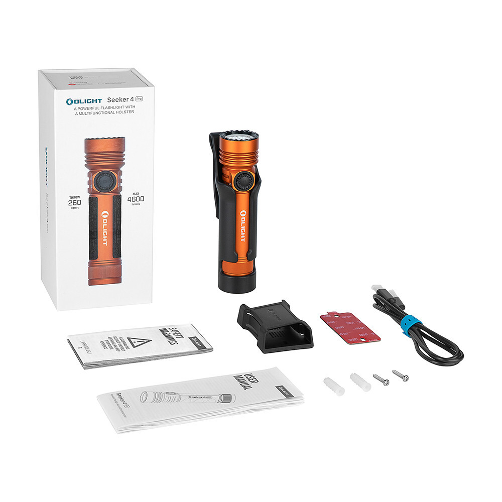 Olight Seeker 4 Pro Orange Flashlight w/Versatile Holster, 4600