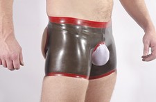 Rubber SHORTS, OPEN FRONT and BACK, lo-rise waist, 0.5mm medium weight latex