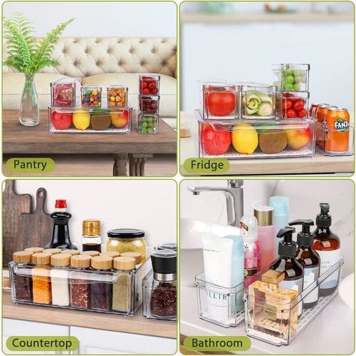 10 Pack Refrigerator Pantry Organizer Bins, Stackable Fridge Organizer Bins with - Picture 6 of 12