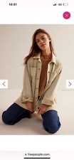 Free People We The Free Madison City Oversized Denim Jacket Beige Sz S New $128