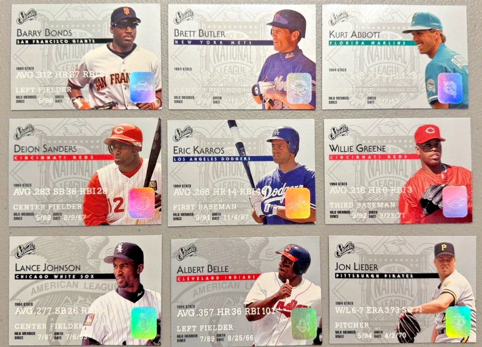 Tarjetas de béisbol de estudio 1995. ¡Lote de 20! Oro y platino incluidos. Foto 3 de 4