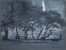 David Hill (American 1914-1977) Pastel drawing, Genève 1954, Jet d'Eau