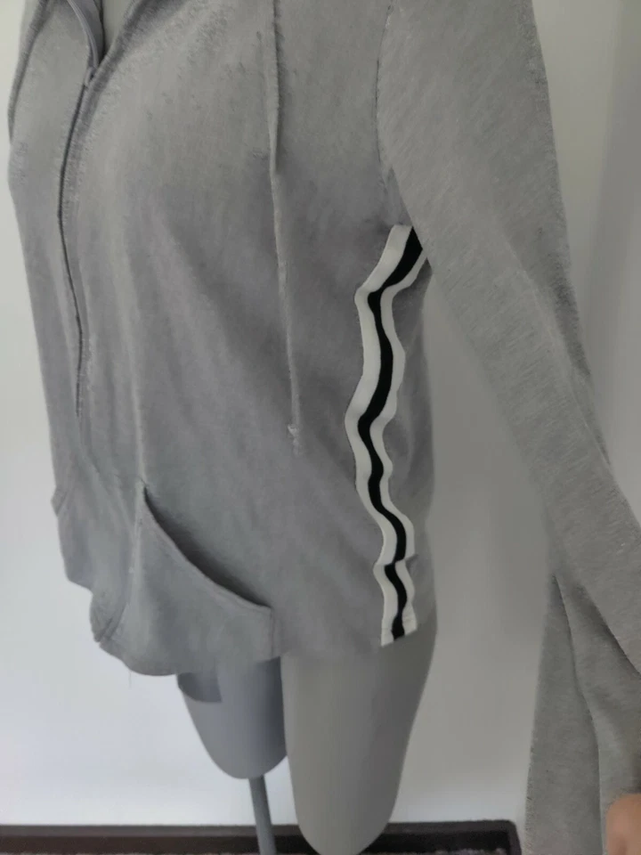 Fashion Bug Gray Hoodie, Full Zip Sweatshirt Side Stripes Size XL - Image 3 of 4