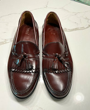 BASS Men s Brown Leather Tassel Loafers Slip-On Dress Shoes Round Toe