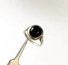 Vintage 925 Sterling Silver Onyx Ring Modernist Design - Size 6.75