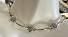 Vintage Sterling Silver Blue Topaz Bar Link Tennis Bracelet 7"