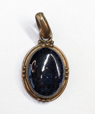 Galaxy Purple Goldstone Cabochon Pendant Copper 2'' Long Southwestern Style