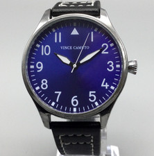 Vince Camuto Watch Men 42mm Silver Tone Blue Dial Black Strap