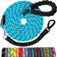 30 FT Long Rope Dog Leash Lockable Hook  Padded Handle Blue Training Lead