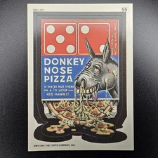 Topps Wacky Packages 1991 Peel Off Sticker Card Donkey Nose Pizza #55