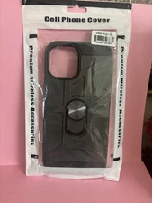 Apple IPhone 12 6.7 Black Rugged Premium Cell Phone Case with Stand