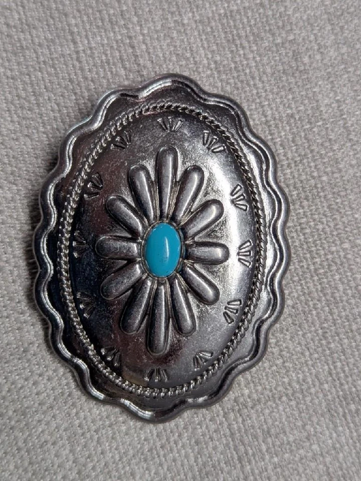 vintage style SOUTHWESTERN belt buckle NATIVE AMERICAN chrome turquoise INDIAN - Image 3 of 3