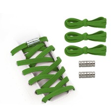 No Tie Shoelaces Elastic Shoe Laces 3Pcs with 2 Metal Buckles, Grass Green