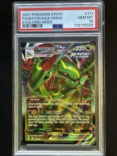 2021 POKEMON SWSH EVOLVING SKIES RAYQUAZA VMAX 111/203 ULTRA RARE PSA 10