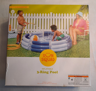 SUN SQUAD INFLATABLE BLUE 3 RING KIDS SWIMMING POOL BRAND NEW 66'' DIAMETER