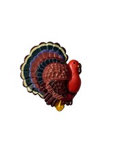 Vintage Signed Hallmark Cards Multicolor Fall Thanksgiving Turkey Brooch Pin