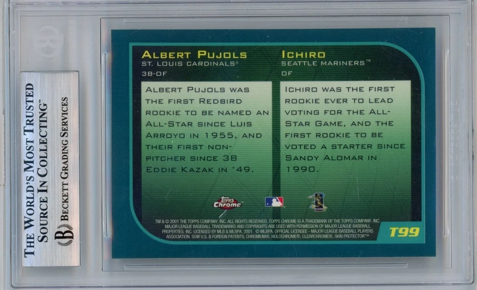 2001 Topps Chrome ICHIRO SUZUKI ALBERT PUJOLS Iconic RC #T99 BGS 9 MINT N550 - Image 2 of 3