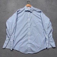 Brooks Brothers Dress Shirt Mens 16 33 Blue Gingham Check French Cuffs Non Iron