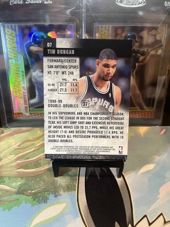 2000 01 Tim Duncan Topps Finest Double Doubles Card #D7 27A - Image 2 of 2