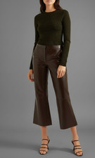 New Brown Leather Flared Cropped Pants- Holiday Sale Bell Bottoms Trousers Retro