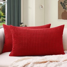 Softalker 12x20" Corduroy Boho Stripe Throw Pillow Covers, Set of 2, Red