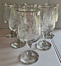 Libbey Winter Wonderland Christmas Etched 7" Wine Glasses W/Gold Rim-set Of 6