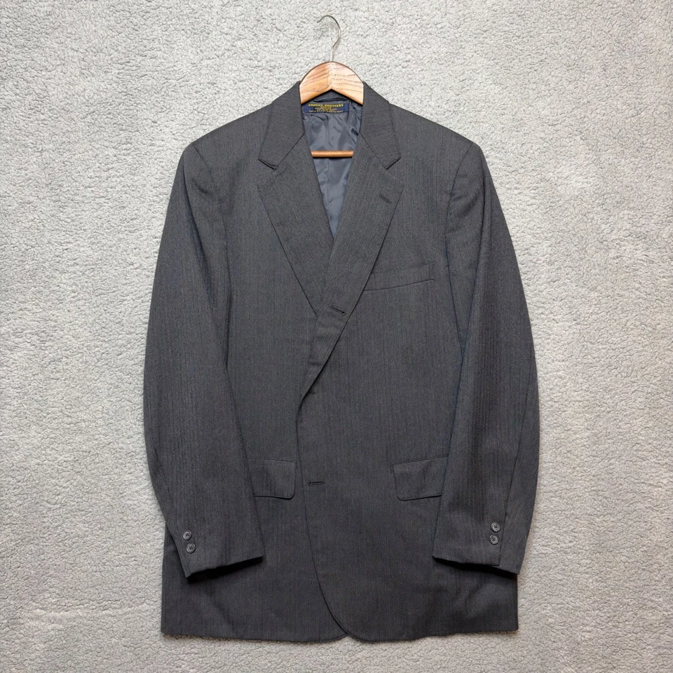 VTG Brooks Brothers Makers Wool Suit Men 46L 38 Gray Herringbone Premium Classic - Image 4 of 4