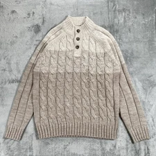 Original Weatherproof Vintage Cable Knit Sweater Mens L Beige Ombre Button Mock