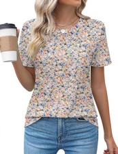 Womens Casual Short Sleeve Tunic Top - Pleated Front, Sunburst Detail