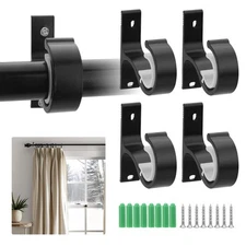 4 PCS Top Mount Curtain Rod Brackets, Heavy Duty Aluminum Hooks, Wall Mountable