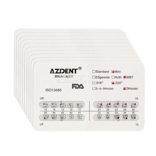 10 paquetes de soportes ortopédicos dentales AZDENT mini/estándar MBT/roth 022/018 ganchos 3 4 5 - Imagen 18 de 23