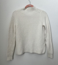Loft Women's Long Sleeve Ivory Mock Neck Ribbed Knit Sweater Pullover XS Flaw 