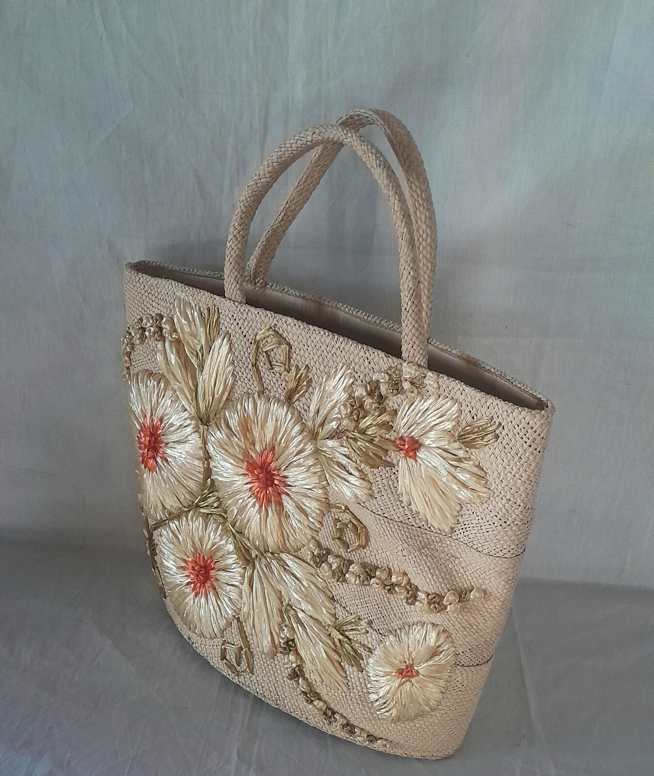 Vintage Woven Straw Bohemian Summer Floral Wicker Bag Tote w/Jamaica ...